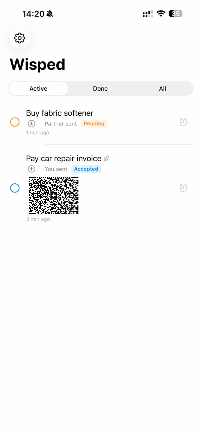 Wisped’s shared task list on iPhone.